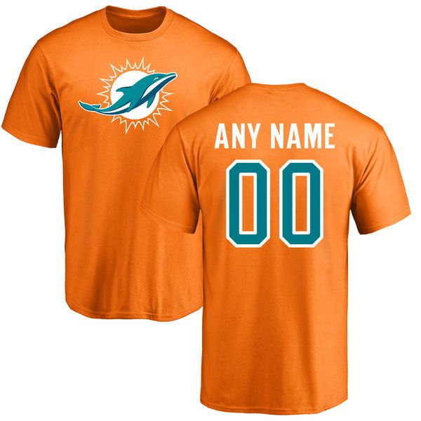 Men Miami Dolphins NFL Pro Line Orange Custom Name and Number Logo T-Shirt